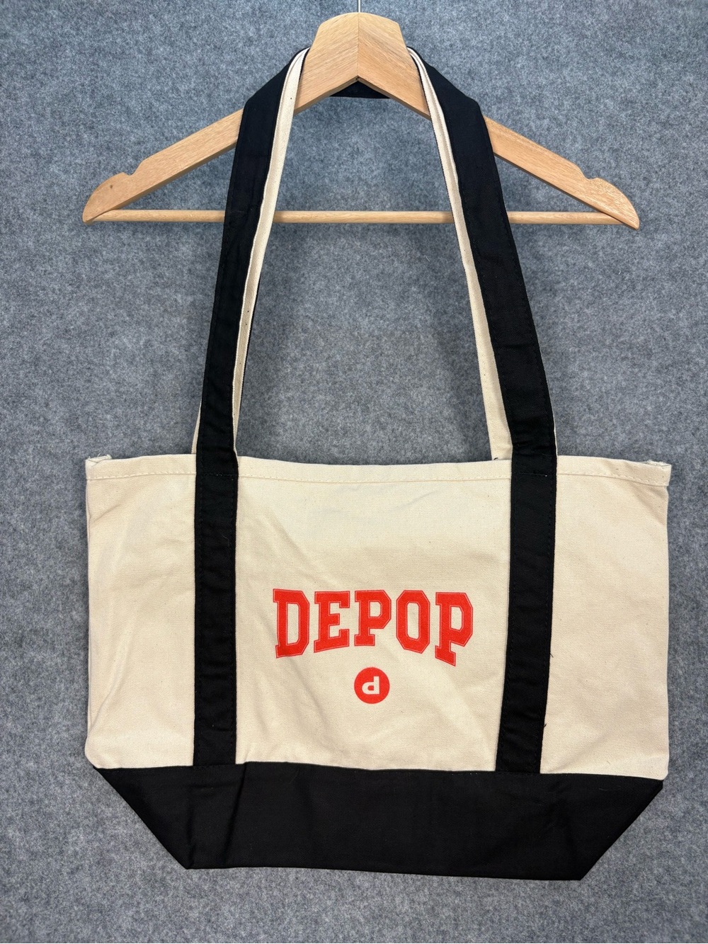 Official Depop Canvas Tote Bag Black Cream Utility Shopper